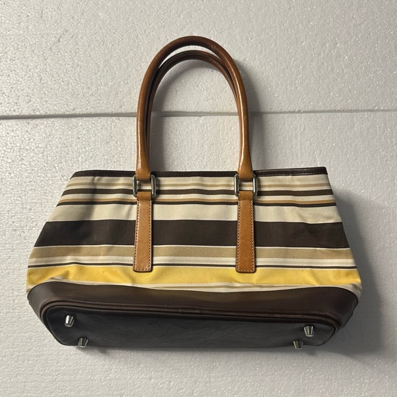 Vintage Rare Coach Leather Canvas Striped Brown Yellow & Tan Satchel Bag. - Picture 3 of 6